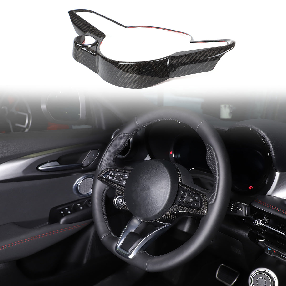 Real Carbon Fiber Steering Wheel Cover Trim For Alfa Romeo Giulia/Stelvio 20+ US 3