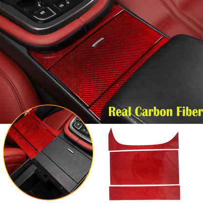 Red Carbon Fiber Interior Cup Holder Cover Trim Frame For Jaguar F-TYPE 2013-24 1