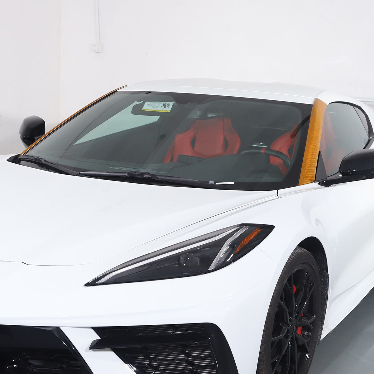 Yellow Carbon Fiber Front Window A Pillar Layover Trim For C8 Corvette 20-26 9