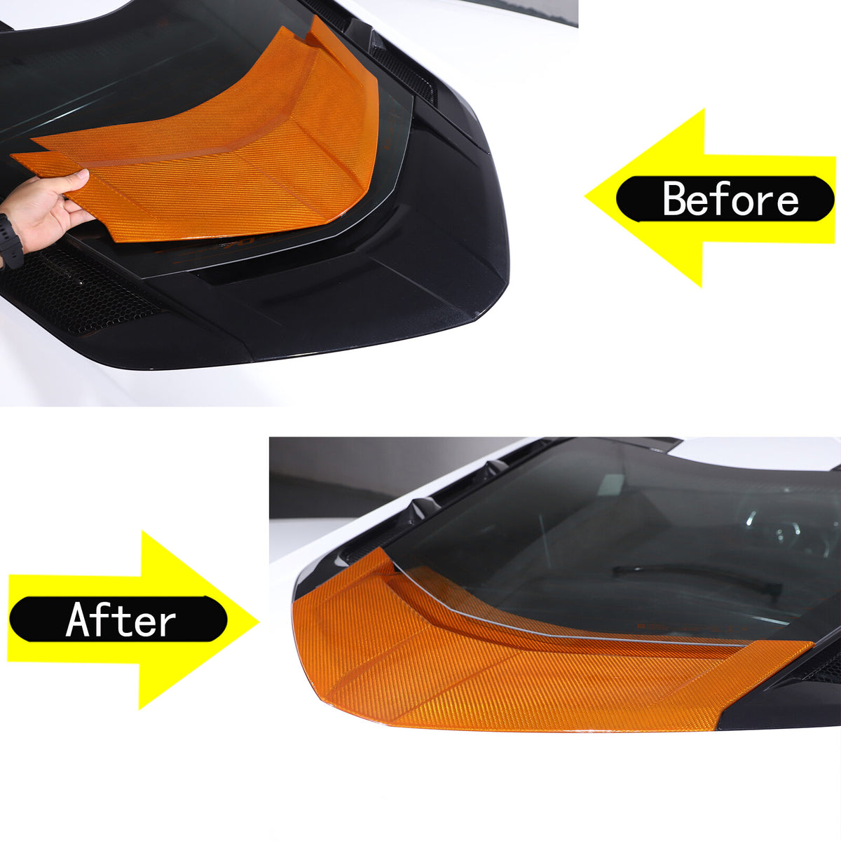 Yellow Carbon Fiber Rear Window Lower Trim Cover For 2020-2026 C8 corvette Coupe 3