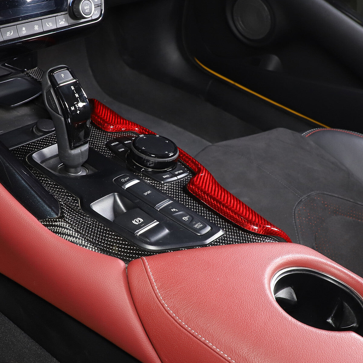 Red Carbon Fiber Console Gear Shift Side Trim Cover For Toyot-a Supra 2019-24 7