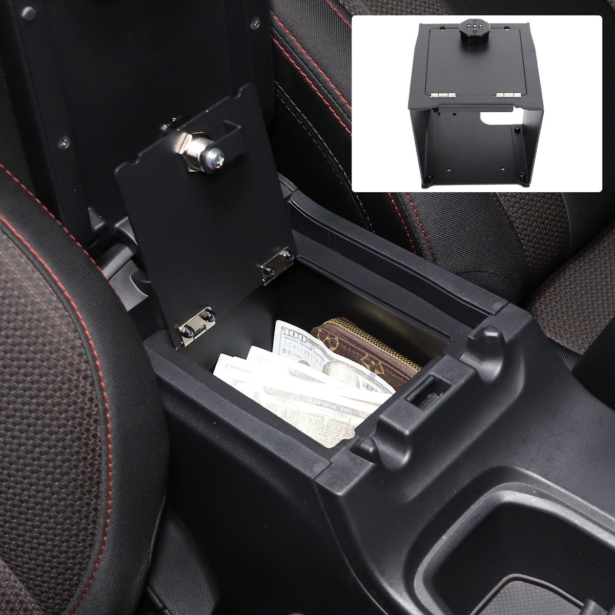 Alloy Center Console Safe GUN Storage Lock Box W/ TRAY For Subaru WRX VB 22+ US 2