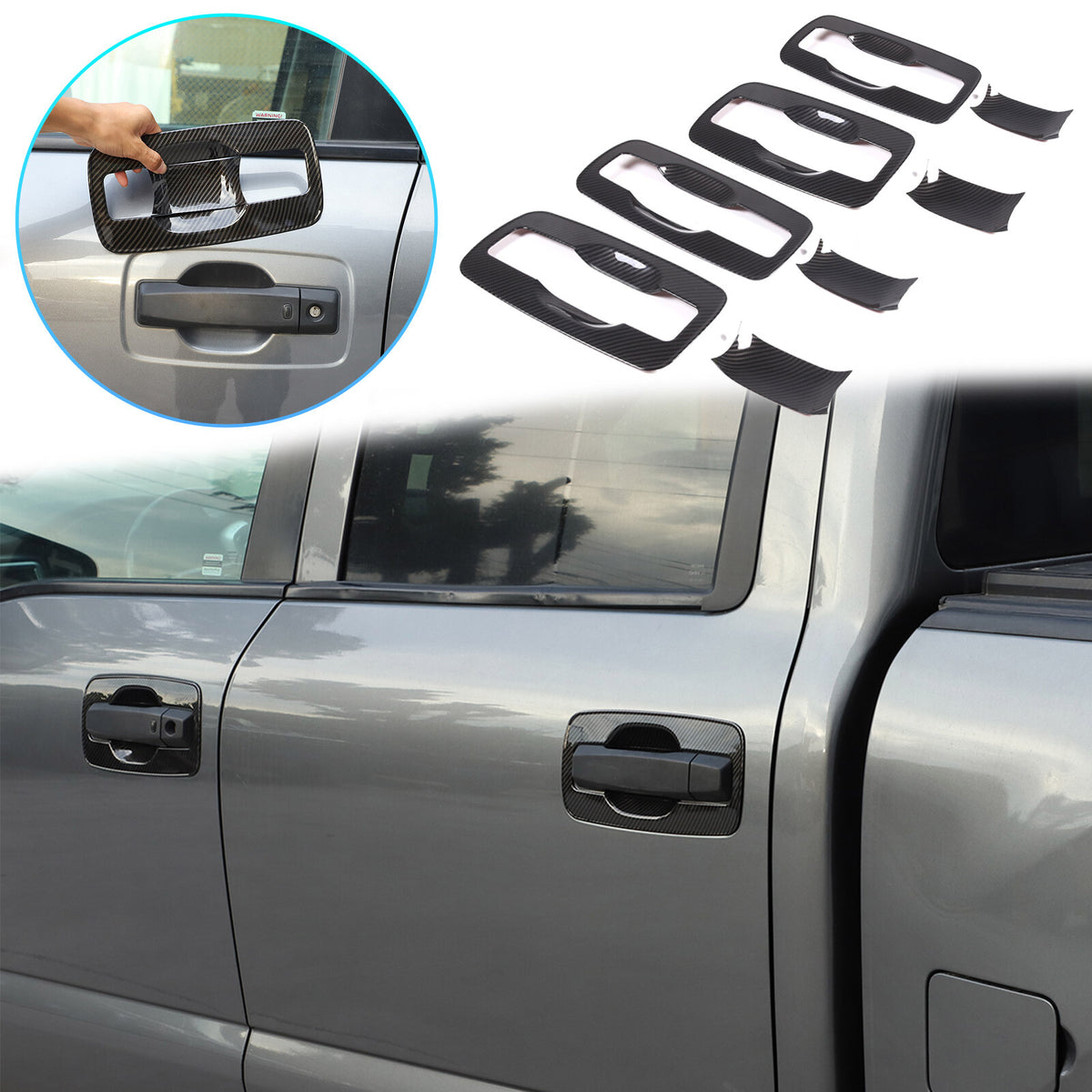 4x Carbon ABS Exterior Door Handle Bowl Trim Cover For Nissan Titan 4 door 16-23 1
