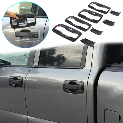 4x Carbon ABS Exterior Door Handle Bowl Trim Cover For Nissan Titan 4 door 16-23 1
