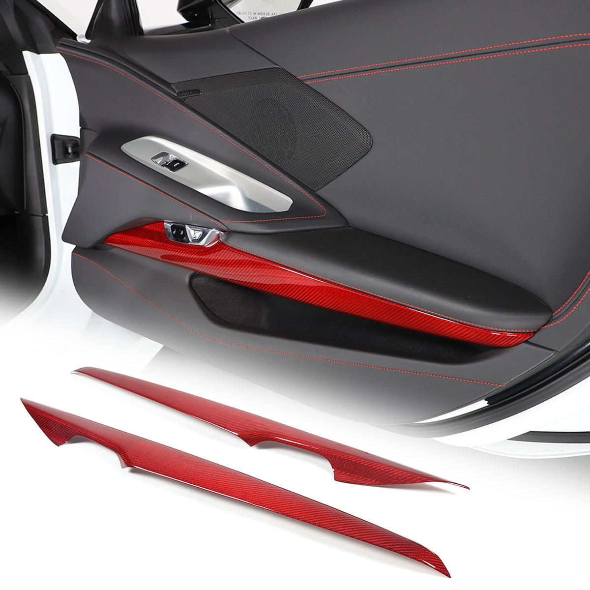 Red Real Carbon Fiber Dash Panel Door Handle Trim Kit Accessory For Corvette C8 2