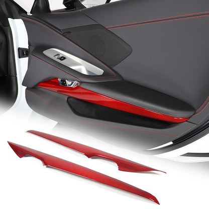 Red Real Carbon Fiber Dash Panel Door Handle Trim Kit Accessory For Corvette C8 2