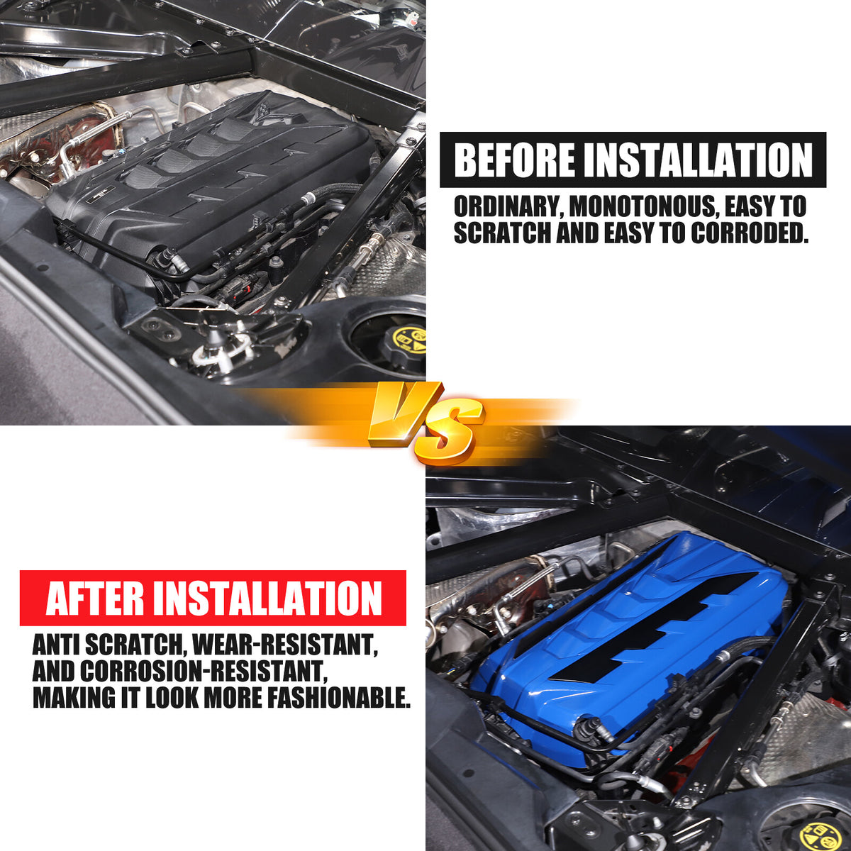 Blue Engine Bay Panel Cover Trim in Edge Black For Corvette C8 2020-26 8