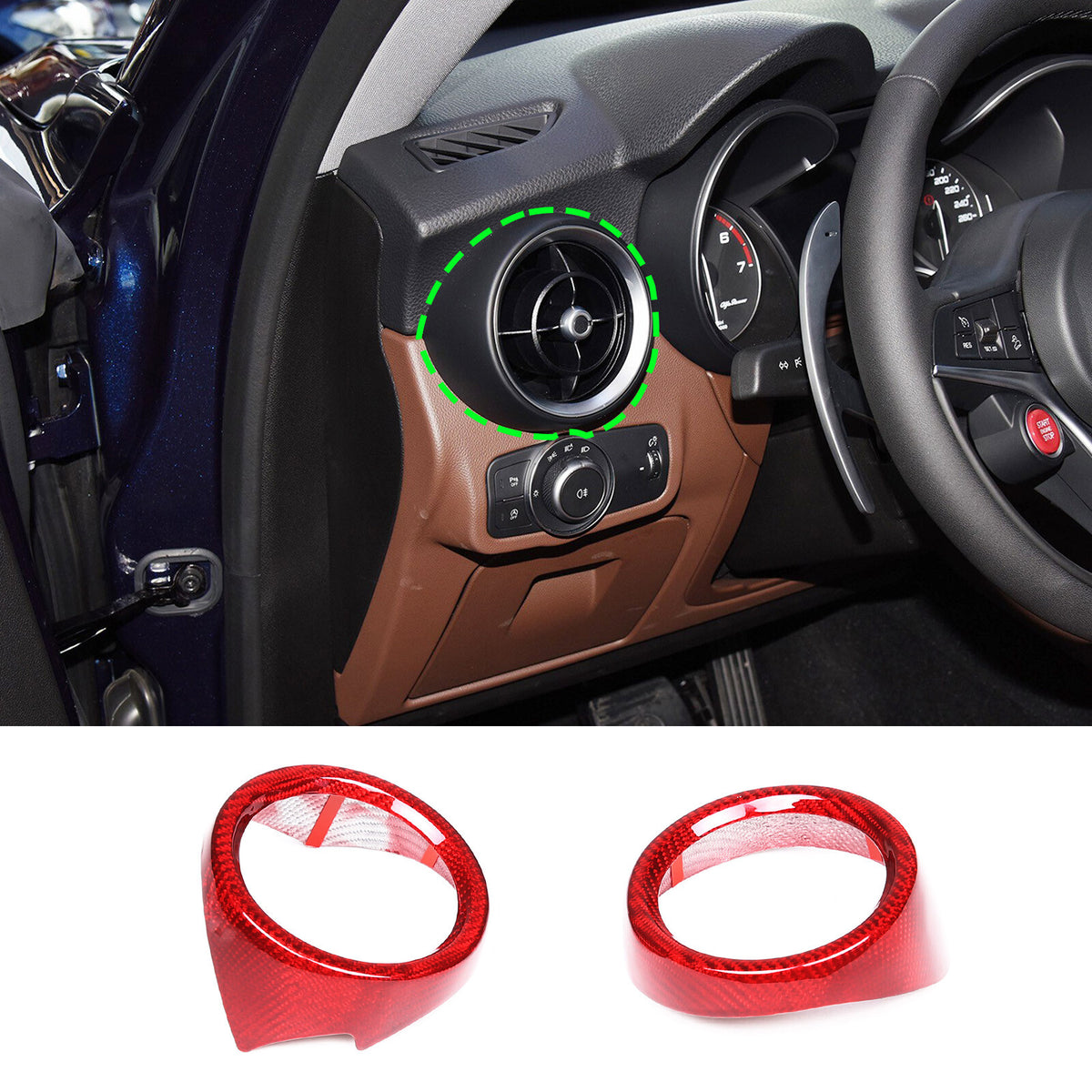 For Alfa Romeo Stelvio 17+ Red Real Carbon fiber Side Air Vent Outlet Cover Trim 2
