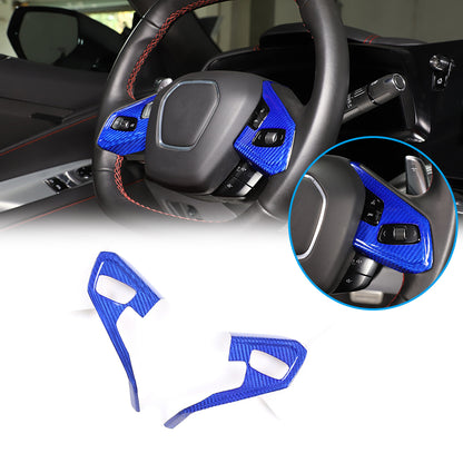 Blue Real Carbon fiber Steering Wheel Button Cover Trim For Corvette C8 2020-26 2