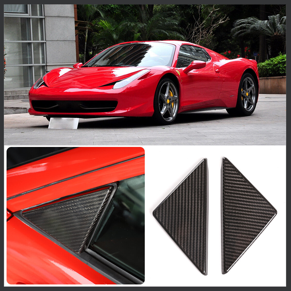 Triangle Cover Front Door Window Trim For Ferrari 458 2011-2016 1