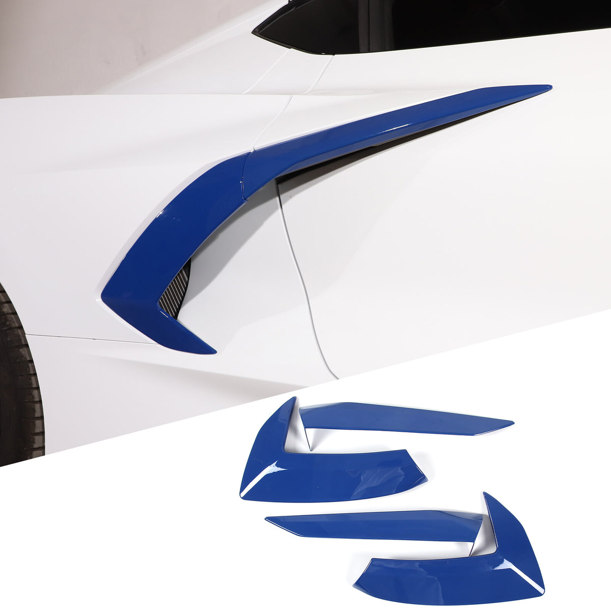 Blue ABS Side Fender Vent Door Handle Garnish Pair Trim For 2020-26 Corvette C8 2