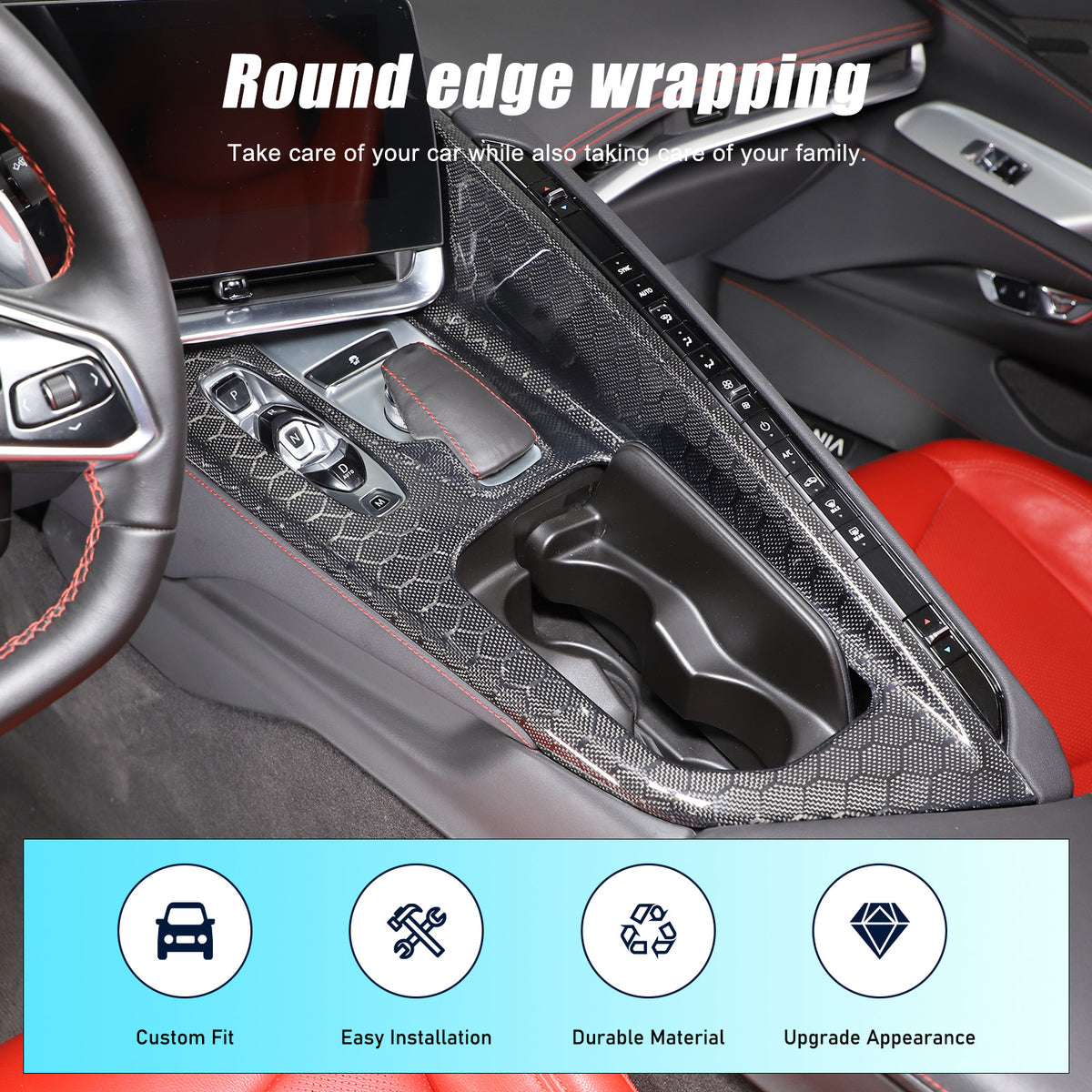 Real Honeycomb Carbon Fiber Center Console Gear Shift Panel Trim For C8 Corvette 16