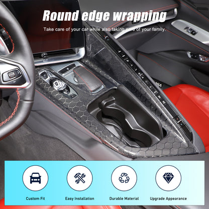 Real Honeycomb Carbon Fiber Center Console Gear Shift Panel Trim For C8 Corvette 16