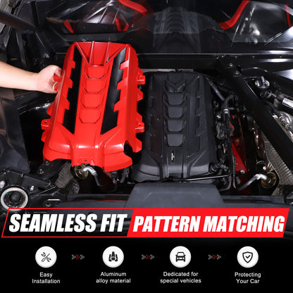 Red Engine Bay Panel Cover Trim in Edge Black For Corvette Coupe C8 2020-2026 16