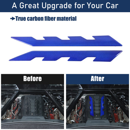 Blue Real Carbon Fiber Hood Engine Side Cover Trim for Corvette C8 2020+ 22