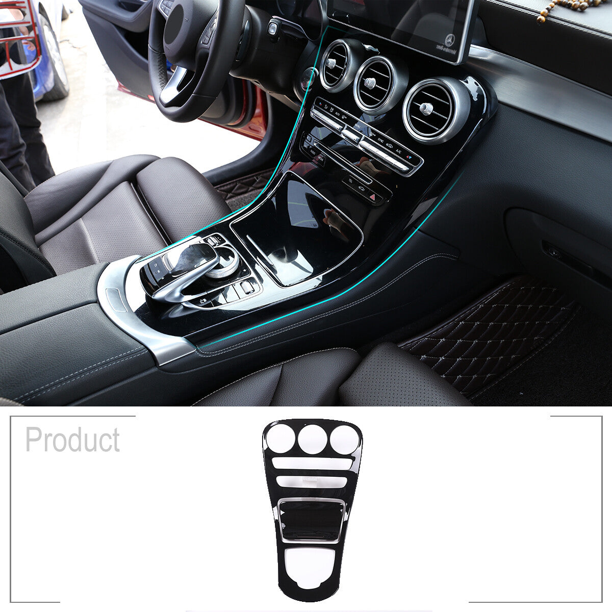 Black Center Console Panel Cover Trim For Benz C Class W205 GLC X253 2015-18 1