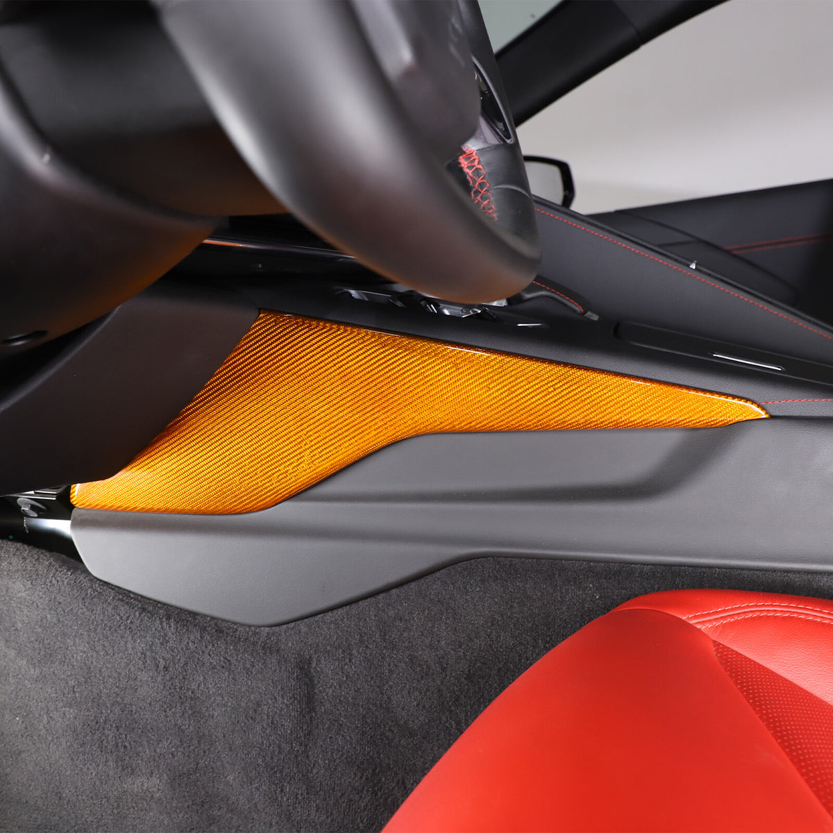 Yellow Carbon Fiber Center Console Side Panel Trim Cover For 2020-25 Corvette C8 20