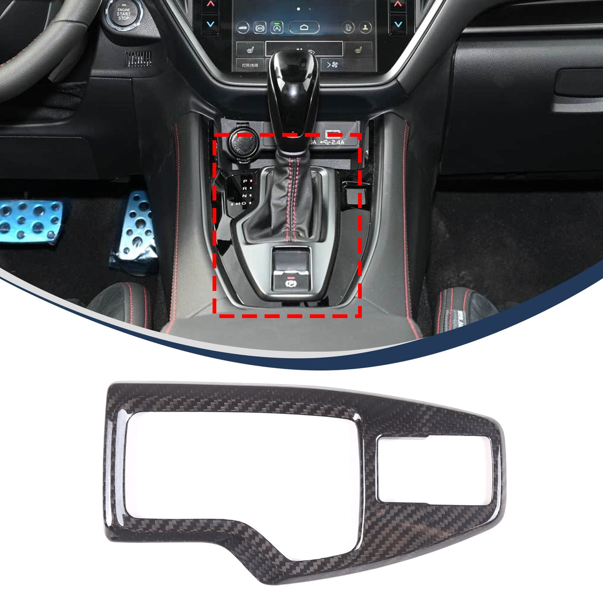 Real Carbon Fiber Gear Shift Base Trim Cover For Subaru WRX VB AT 2022+ 2