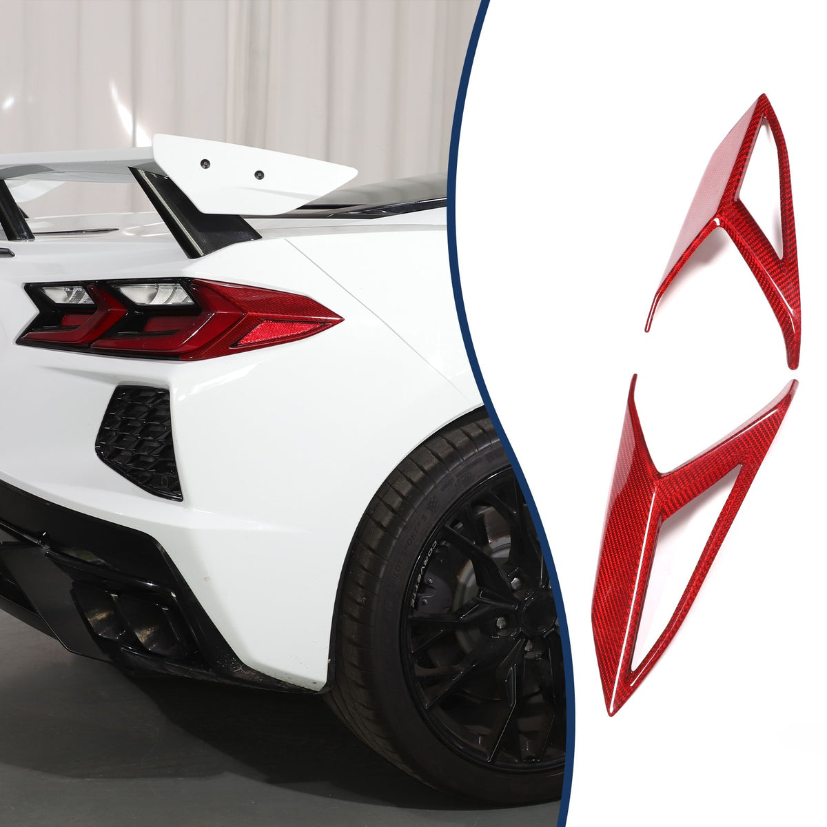 Red Real Carbon Fiber Rear Tail Light Side Trim For Corvette C8 2020+ 9