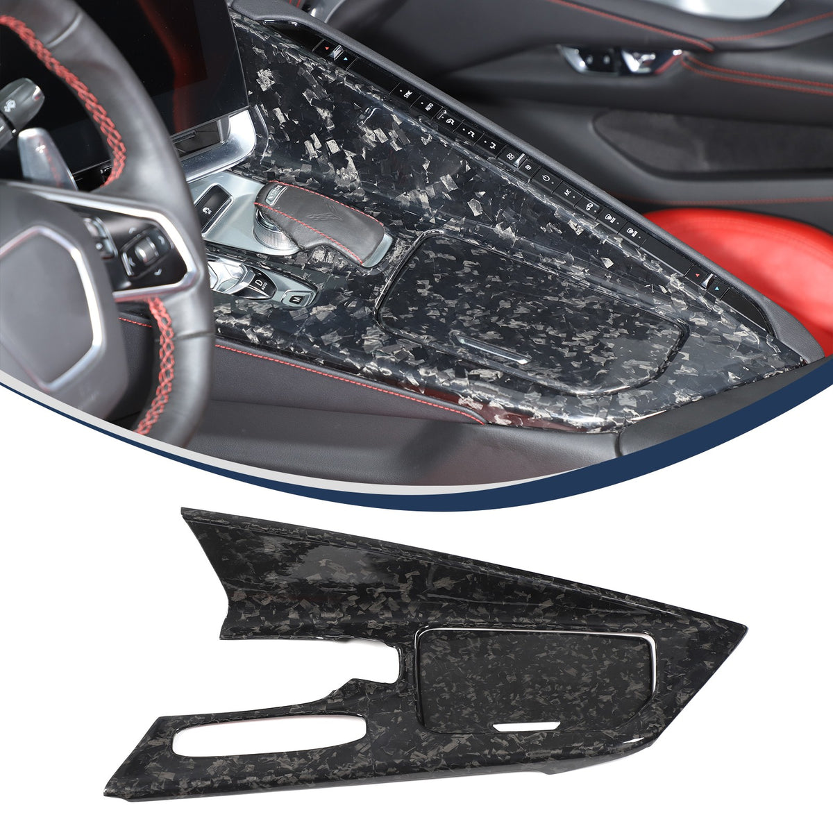 Forged Real Carbon Fiber Center Gear Shift Panel Trim For Corvette C8 2020+ 17