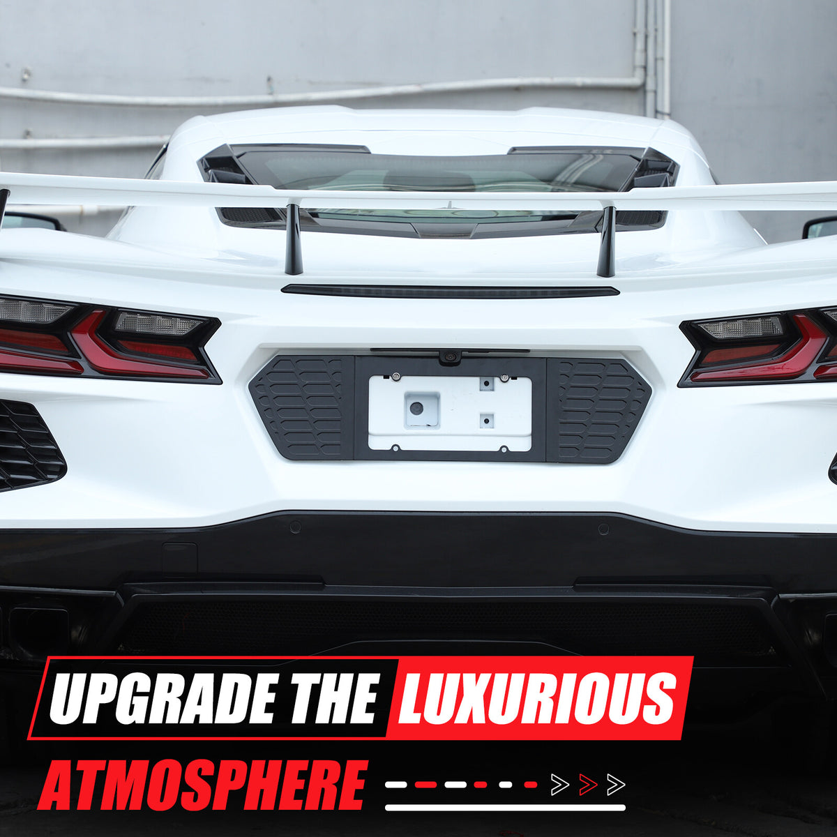 Glossy Black Alloy Rear License Plate Filler Panel Trim for Corvette C8 2020+ 22