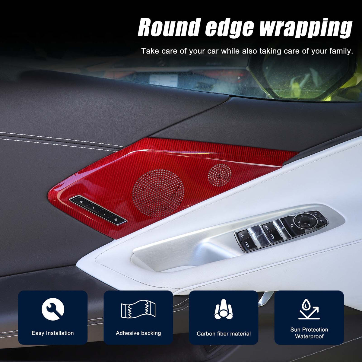 Red Carbon Door Sound Speaker Cover Trim For Corvette C8 2020 2021 2026 2026 12