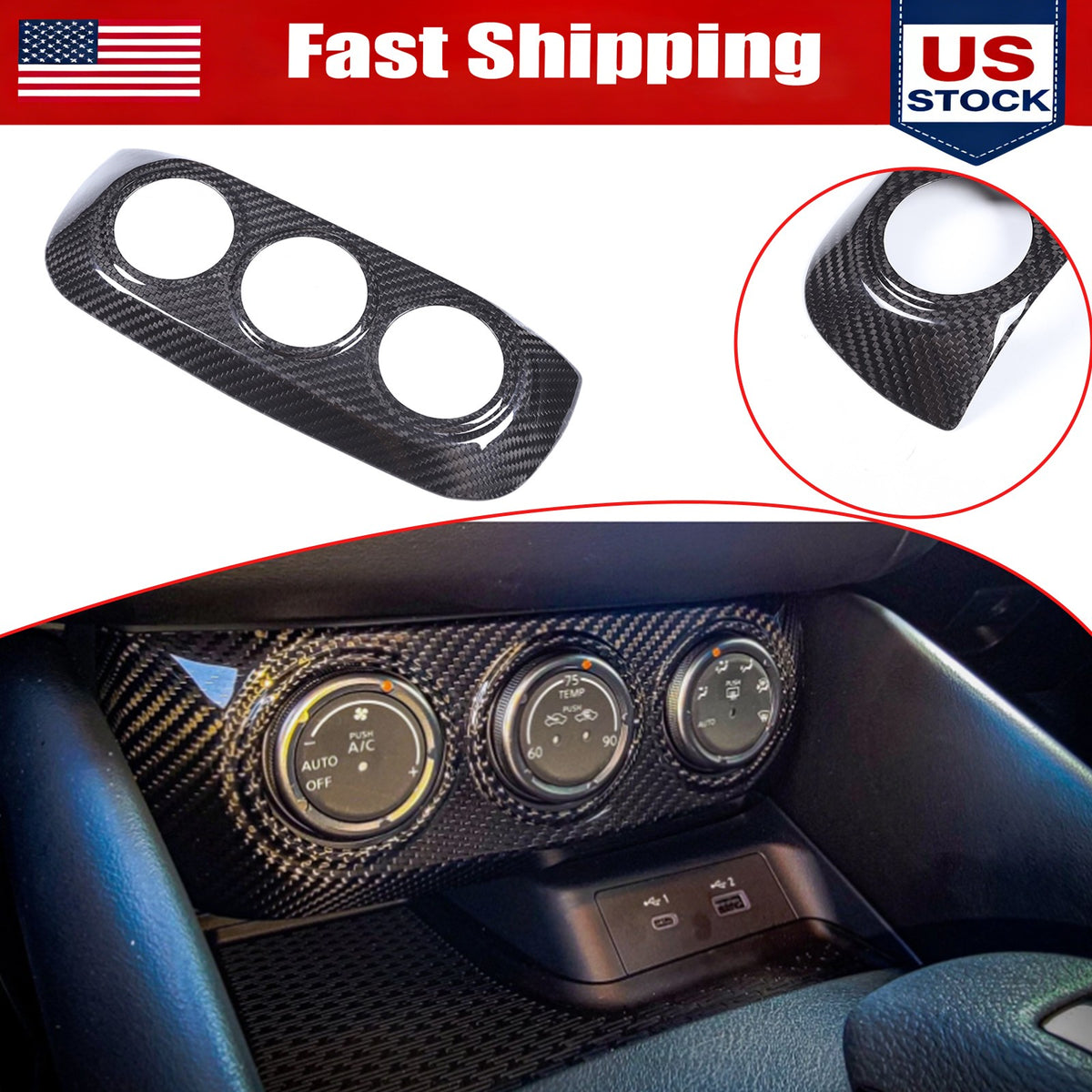 Real Carbon Fiber Center Console AC Switch Trim Cover For Nissan 400Z Z34 1