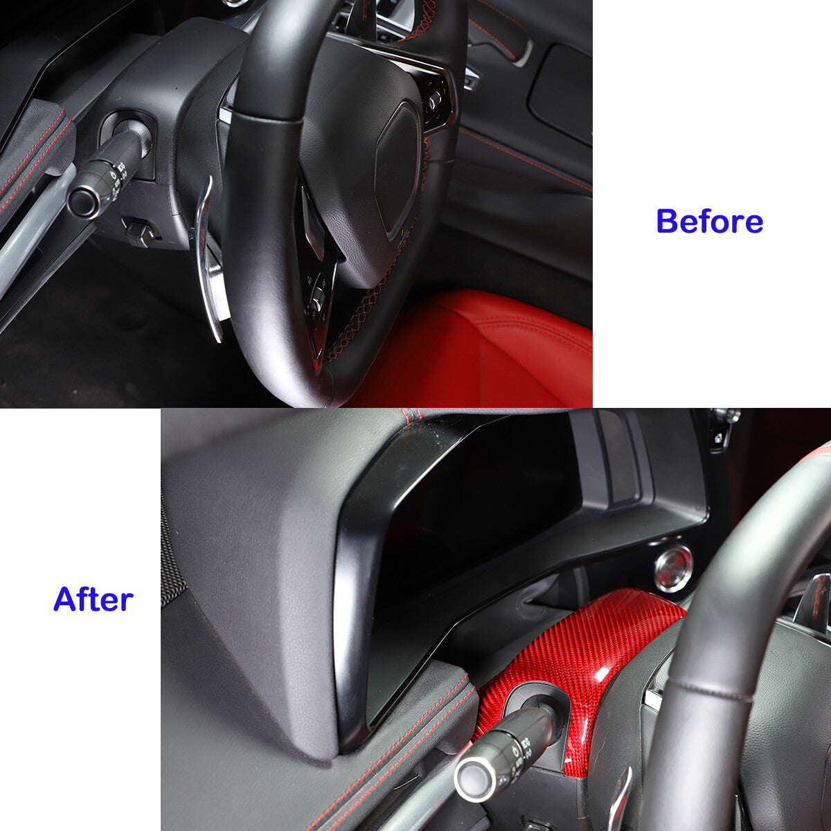 Red Real Carbon fiber Steering Wheel Base Trim Cover For Corvette C8 Z06 20-25 1