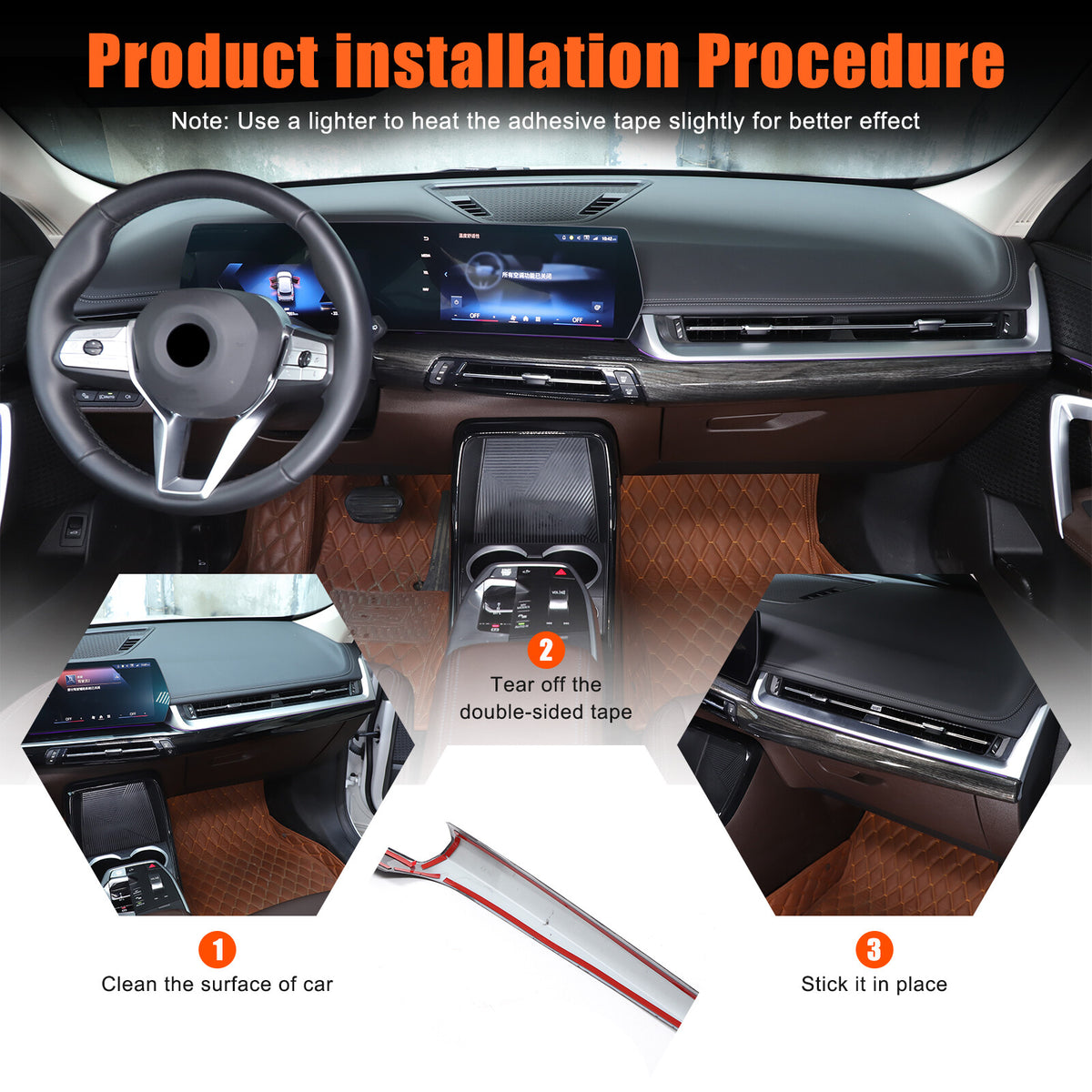 Black Grain Center Console Dashboard Cover Trim for BMW X1 U11 2023-2025 21