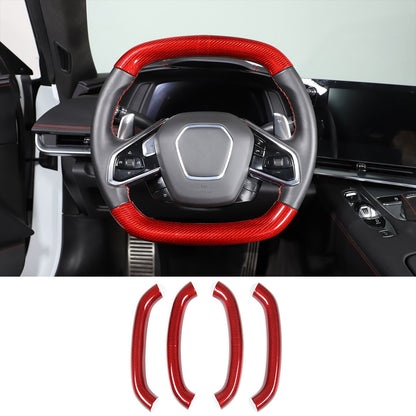 Red Real Carbon Fiber Steering Wheel Top Handle Cover Trim For C8 Corvette 20-26 3
