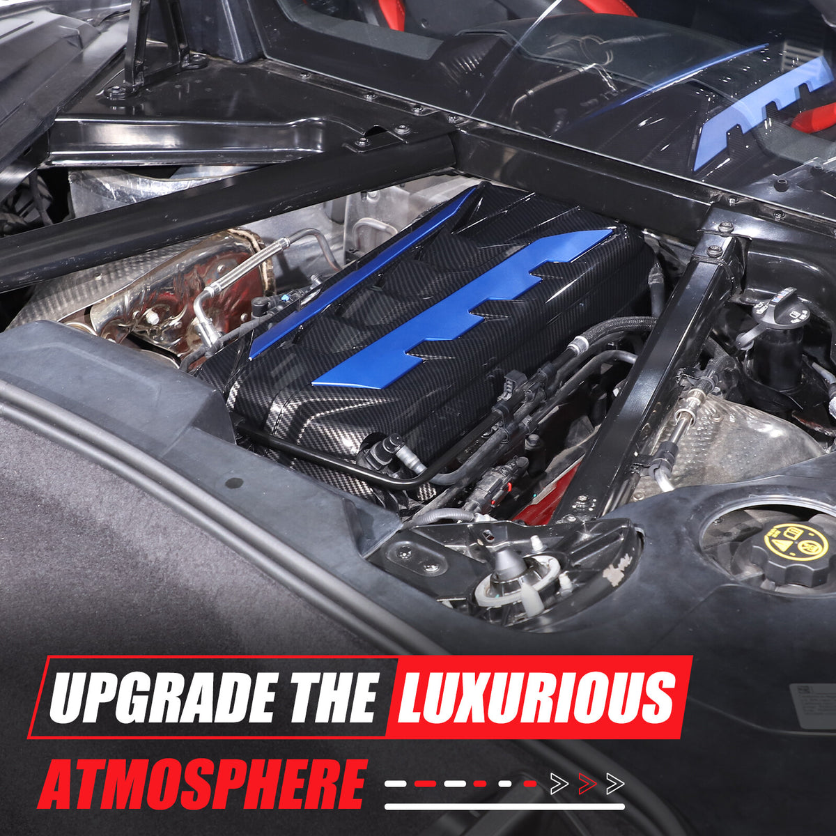 Carbon Fiber Engine Bay Panel Cover Trim in Edge Blue For Corvette C8 2020-26 11