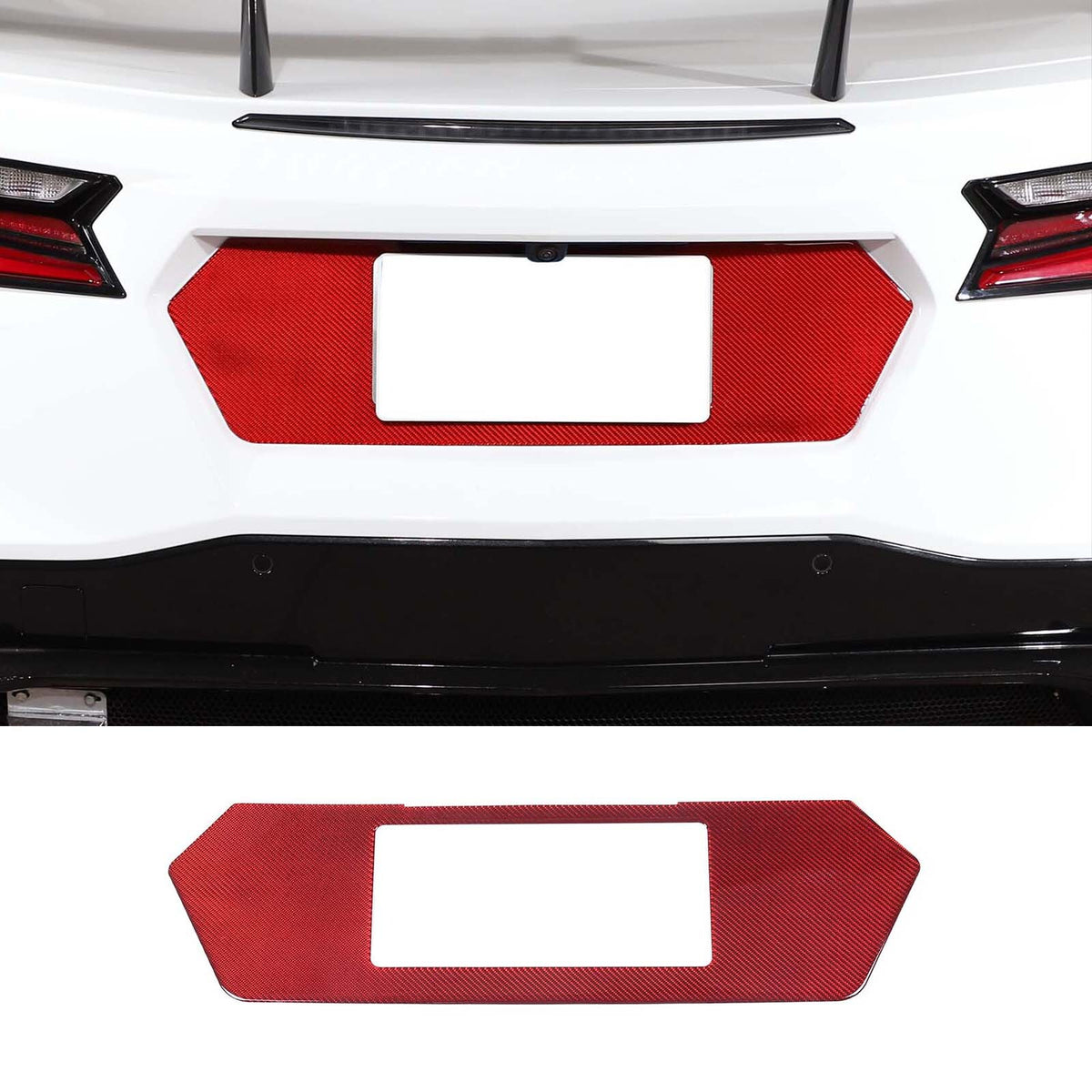 Red Carbon Fiber Rear End License Plate Panel Sticker For Corvette C8 2020-2026 3