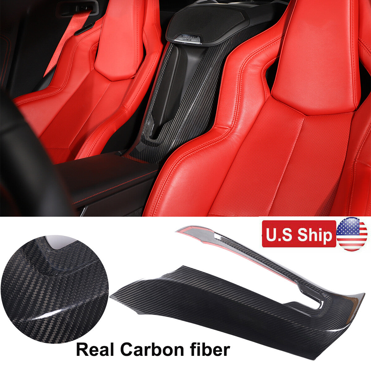 Real Carbon Fiber Waterfall Center Wireless Charger Cover For Corvette C8 20-26 2