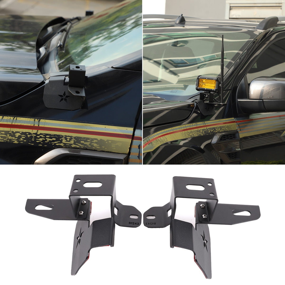 Carbon Steel A-Pillar Light Mount Bracket For Ford Ranger T7 2015-2021 1