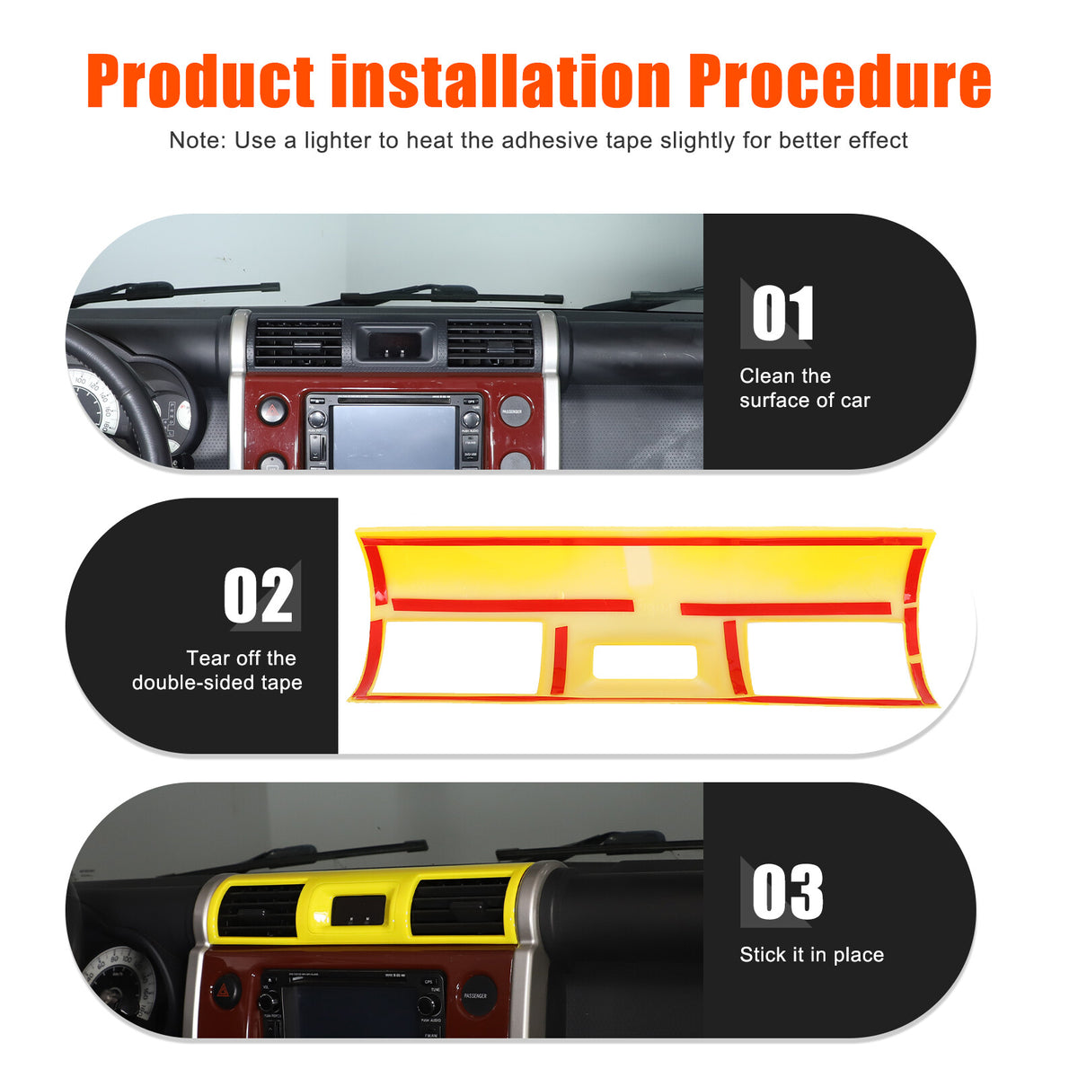 Yellow ABS Interior Center Console Trim Cover for Toyota FJ Cruiser 2007-2021 50