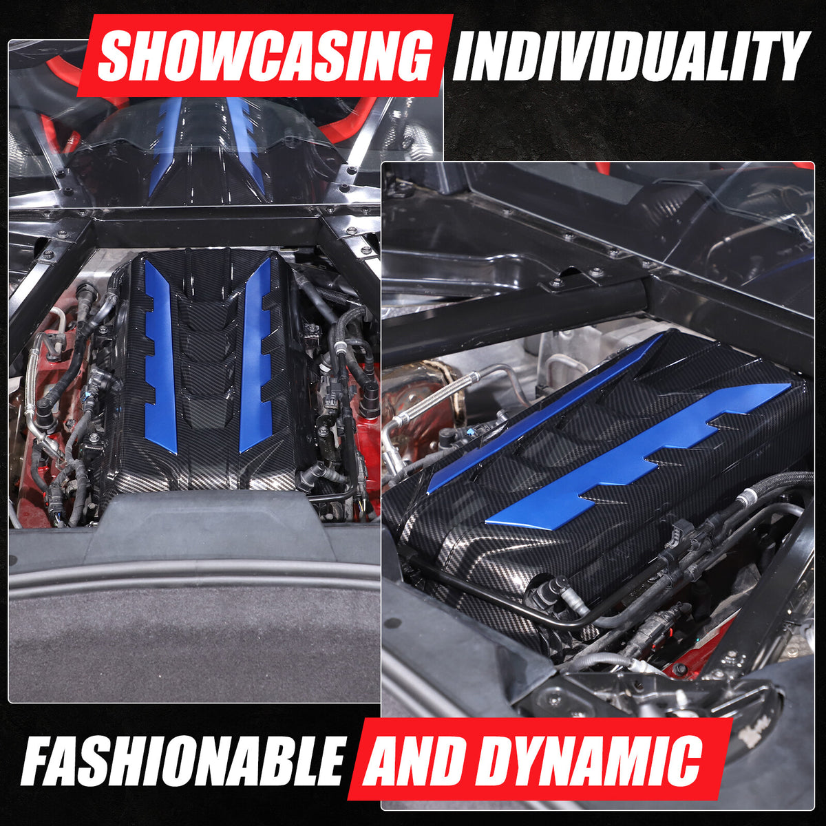 Carbon Fiber Engine Bay Panel Cover Trim in Edge Blue For Corvette C8 2020-26 US 15