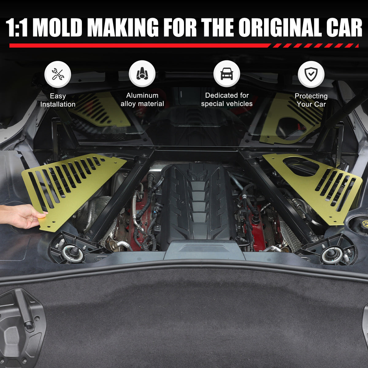 Yellow Engine Bay Side Panel Cover Overlay Coupe For Corvette C8 2020-26 3
