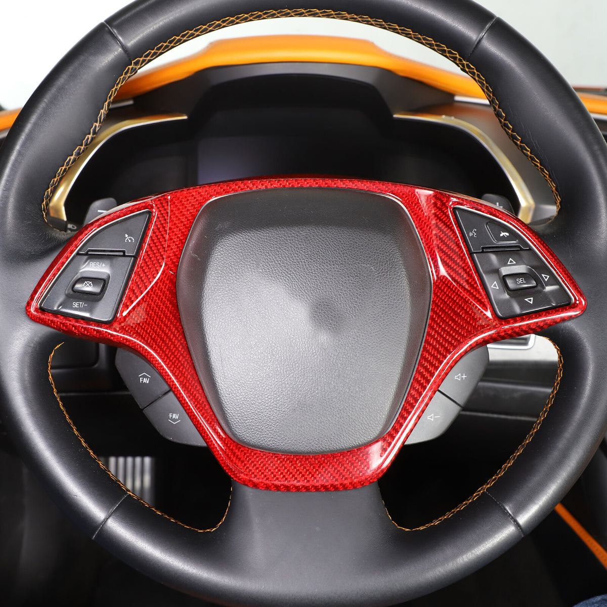 Red Carbon Fiber Steering Wheel Cover Trim for Corvette C7 2014-2019 8