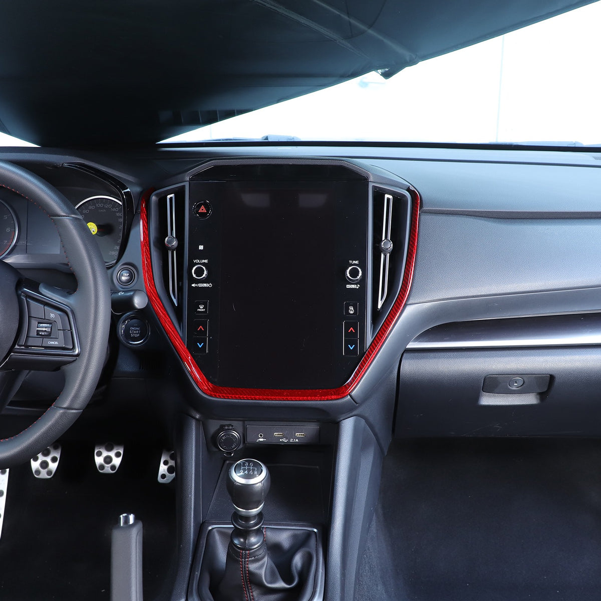 Red Real Carbon Fiber Navigation Screen Frame Trim For Subaru WRX VB MT 2022+ 16