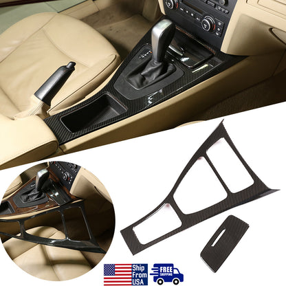 For BMW 3 Series E90 05-12 ABS Carbon Fiber Middle Console Gear Shift Panel Trim 1