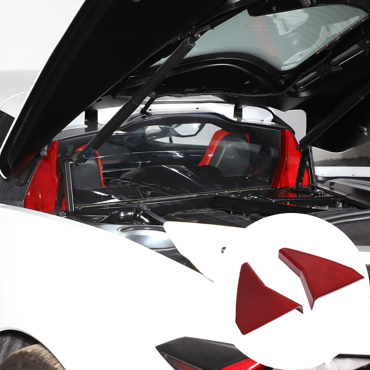 Red Real Carbon Fiber Rear Window Corner Panel Cover Trim For Corvette C8 20-26 3