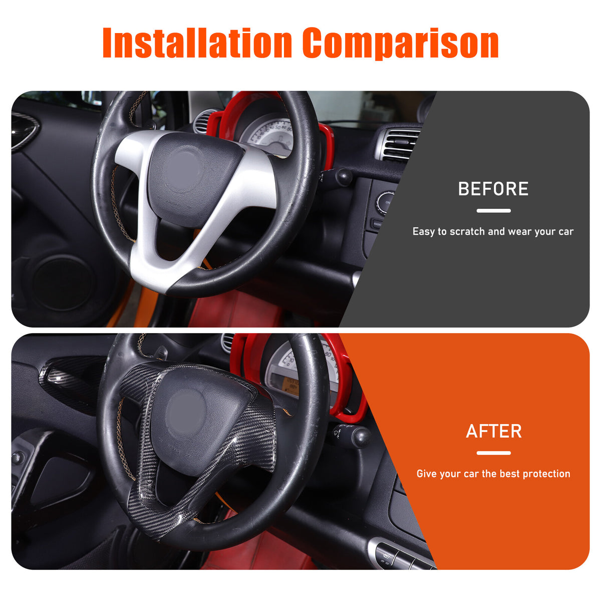 Real Carbon Fiber Interior Steering Wheel Cover Trim For Benz Smart Fortwo 09-15 4