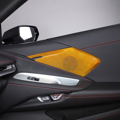 Yellow Real Carbon Fiber Door Sound Speaker Cover Trim For C8 Corvette 1LT 2026 20