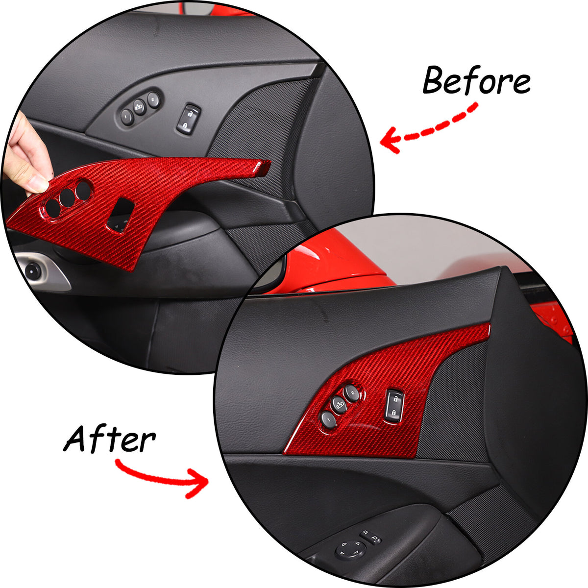 Red Real Carbon Fiber Interior Door Lock Panel Trim For Corvette C6 2005-2013 3