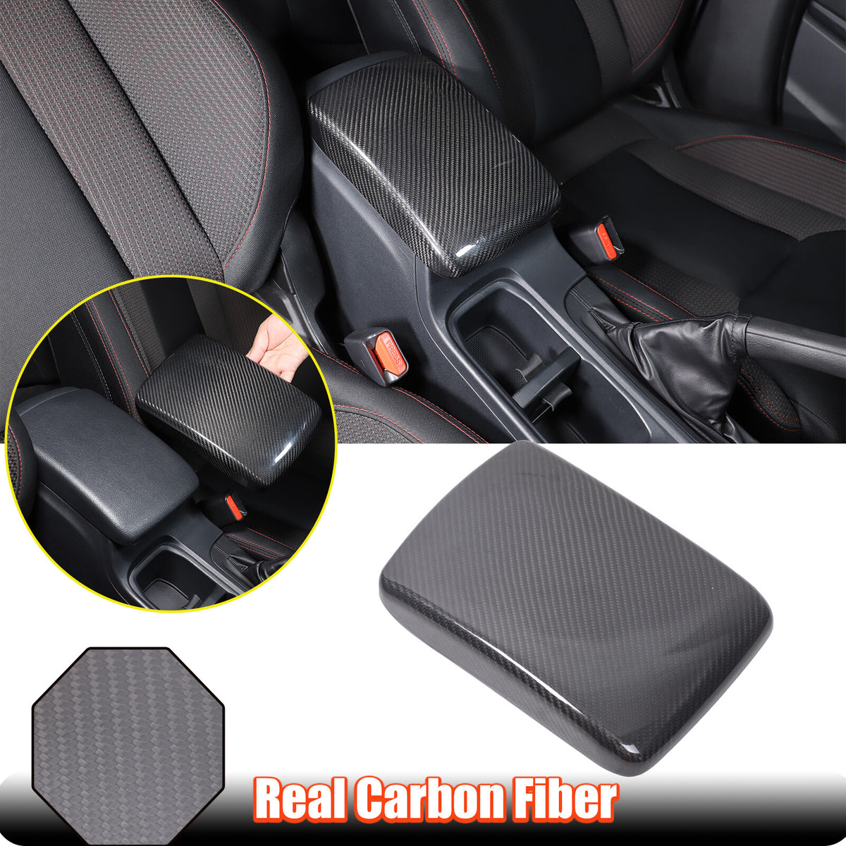 Real Carbon Fiber Center Armrest Storage Box Cover Trim For Subaru WRX VB 22-24 1