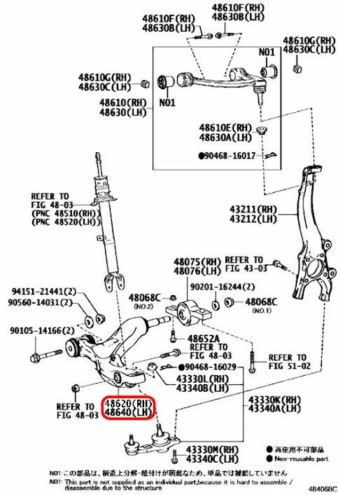LEXUS OEM Arm assy, front suspension, lower RH&LH 48640/48620 for RC350 GS250 3