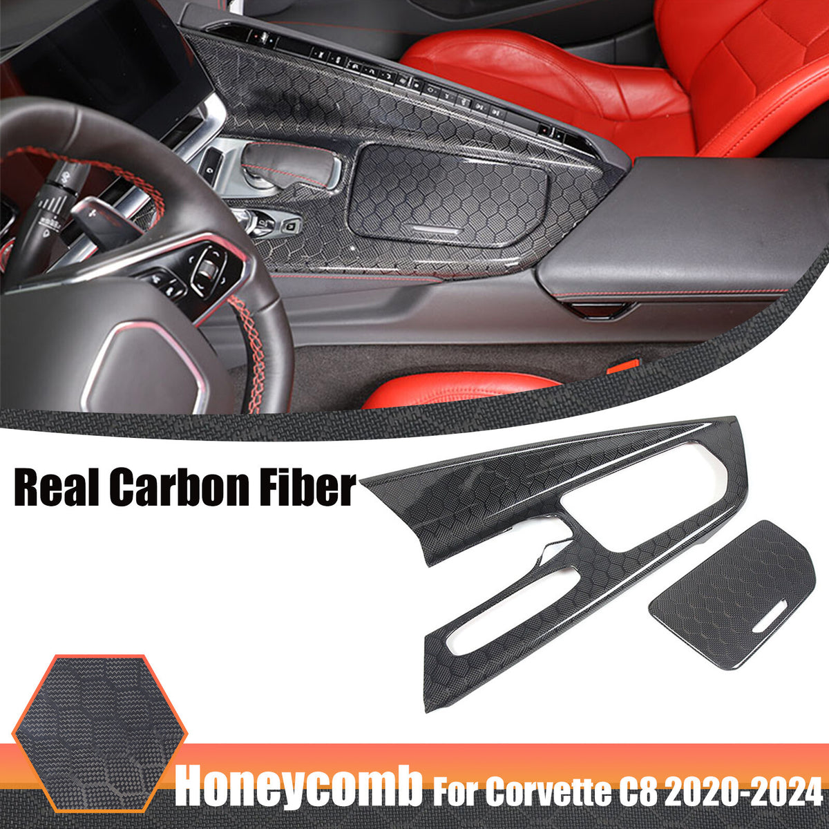 Real Honeycomb Carbon Fiber Center Console Gear Shift Panel Trim For C8 Corvette 1