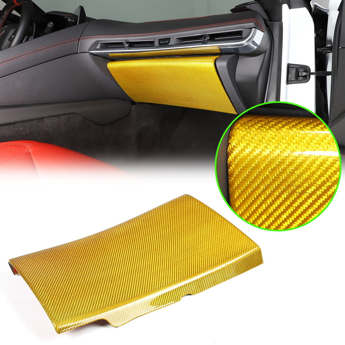 Yellow Carbon Fiber Co-pilot Storage Glove Box Trim For Corvette C8 2020-26 1