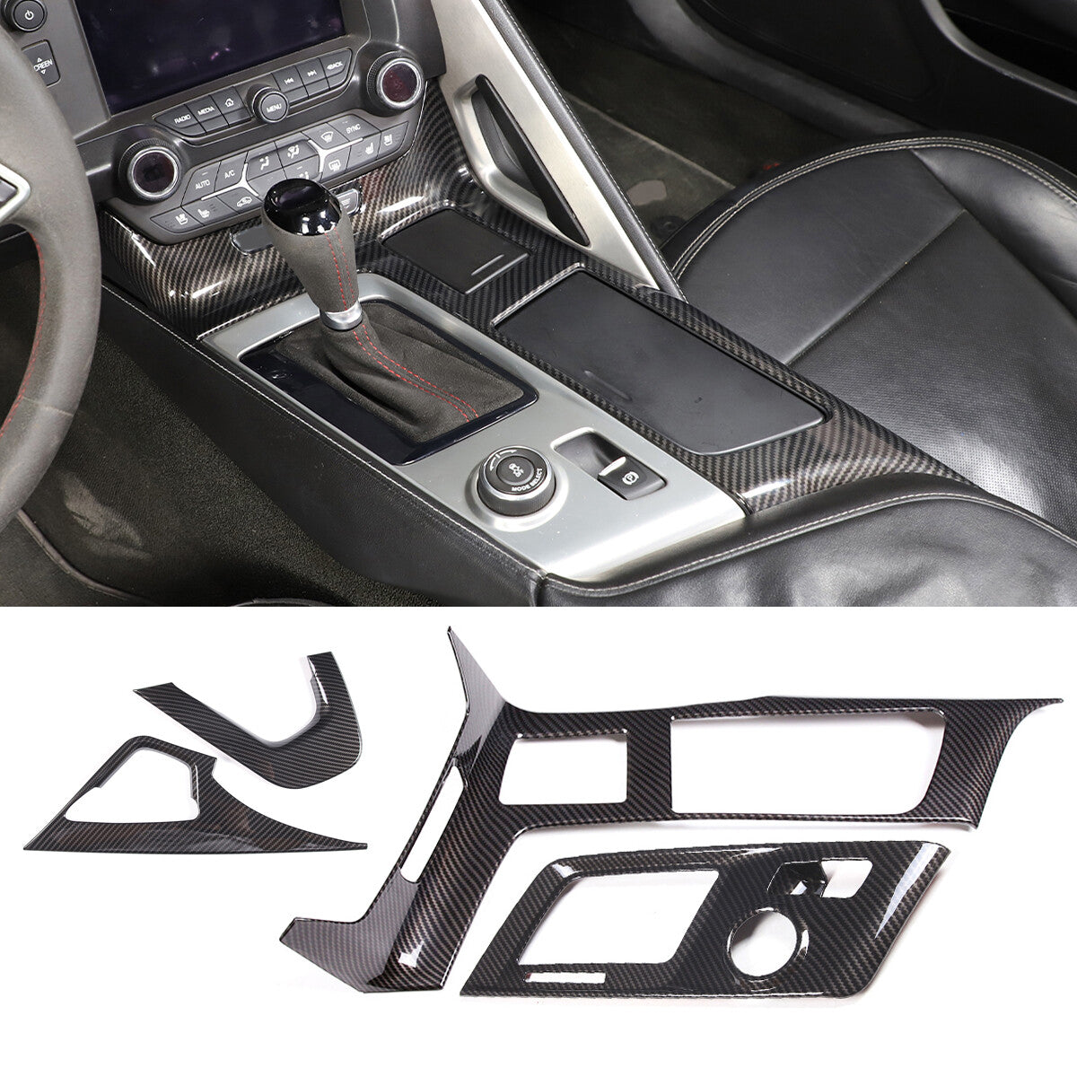 4pcs Carbon fiber Gear Shift Panel Grab Handle Cover For Corvette C7 2014-2019 1