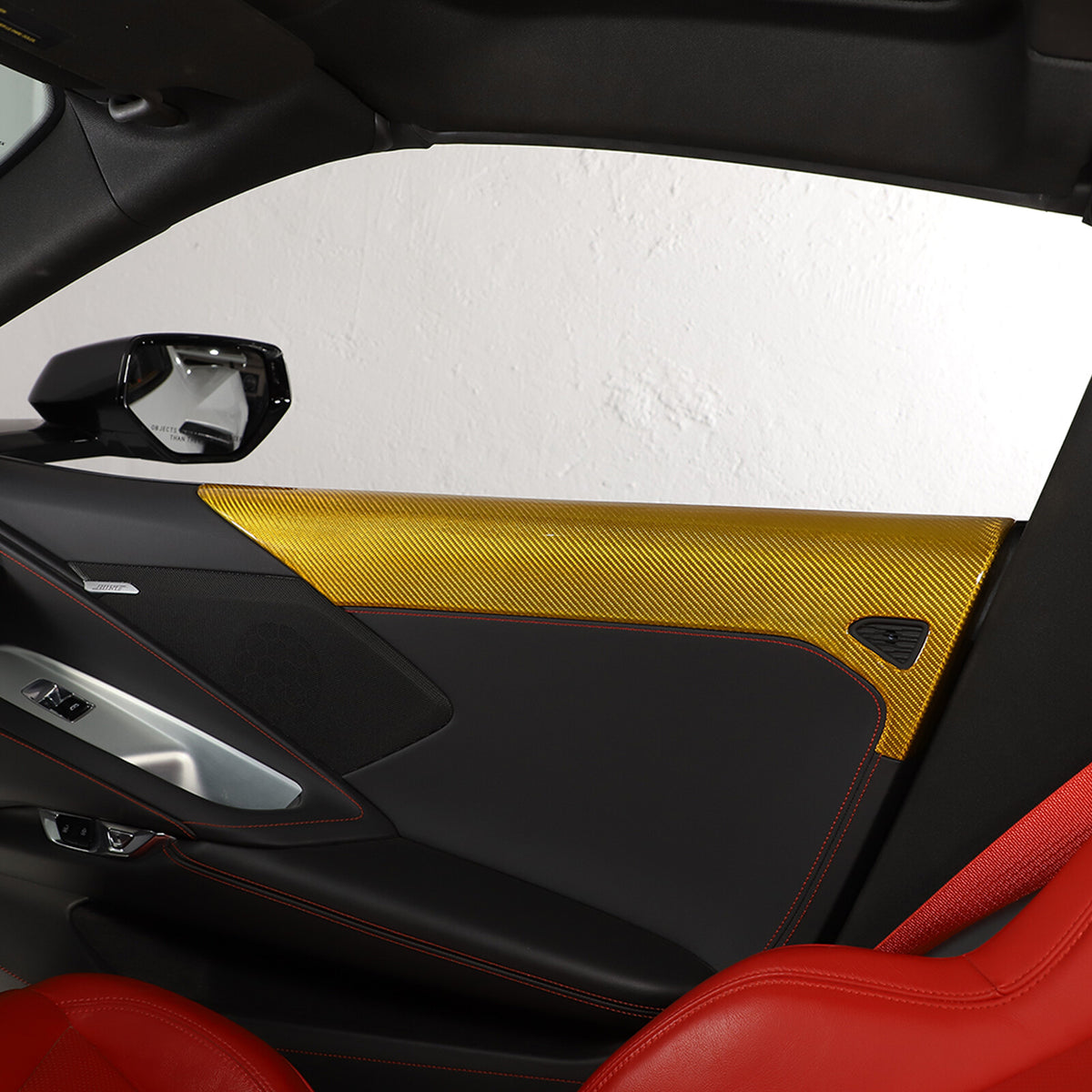 Yellow Carbon fiber Interior Door Upper Panel trim Cover For Corvette C8 2020-26 9